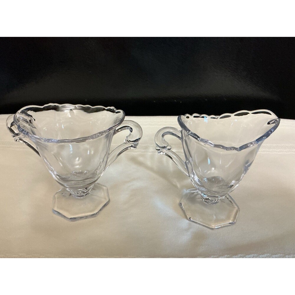 Vintage clear glass fitted cream & sugar bowl 4”